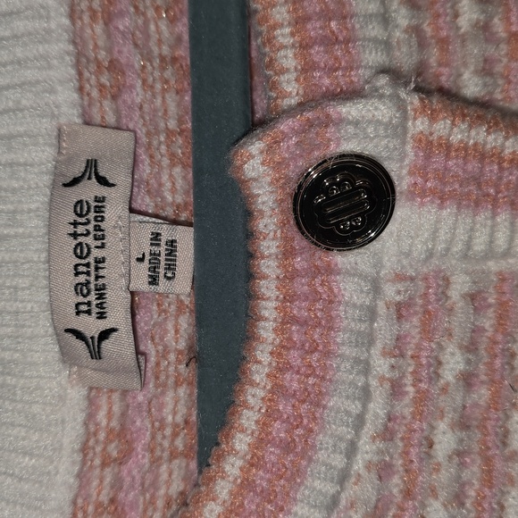 "nanette" Nanette LePore Pink/White Snap Front Sweater Size L  (NWOT) - Picture 6 of 8